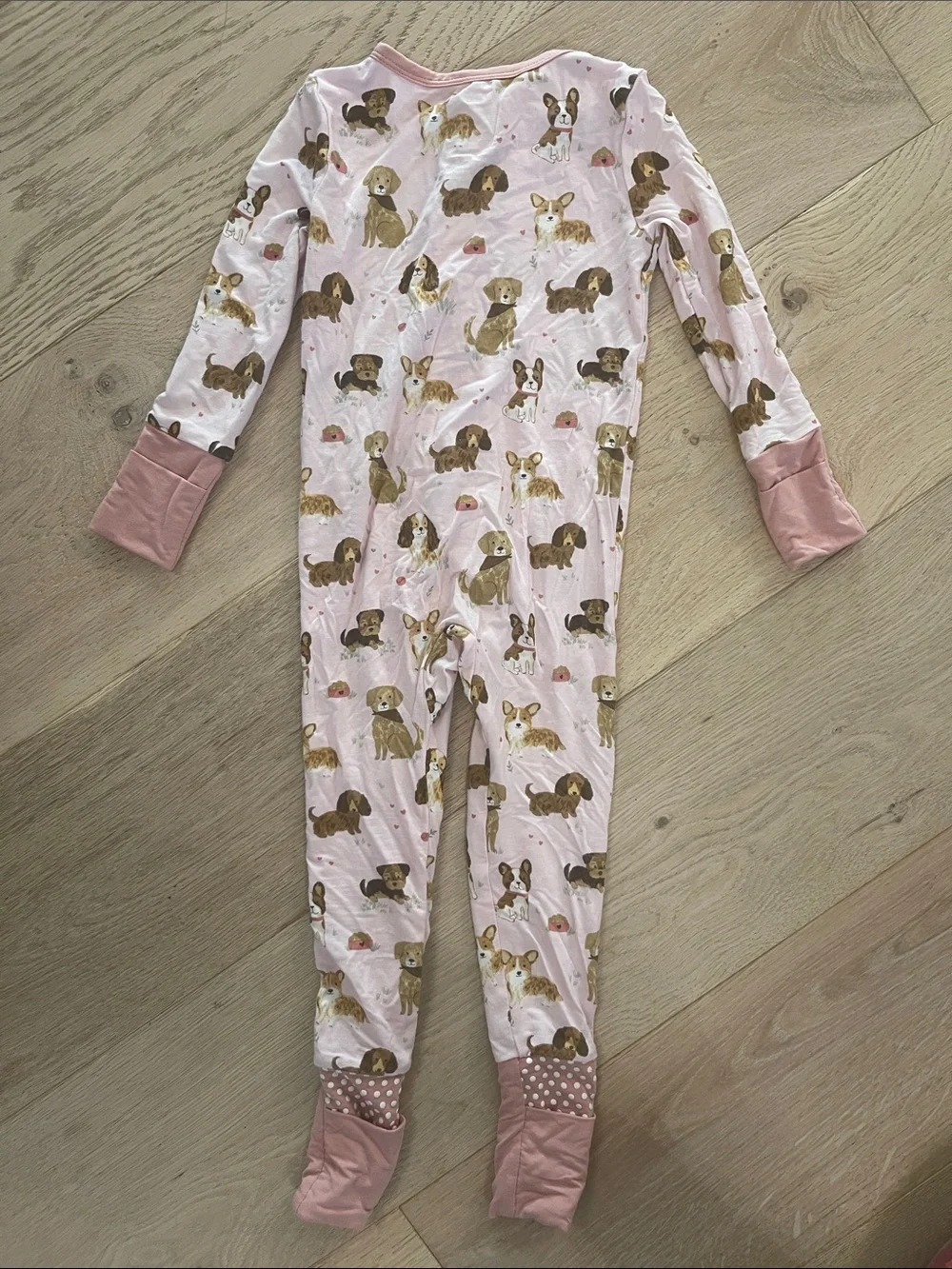 Angel Dear Light Pink Puppy-Print Footed One-Piece
